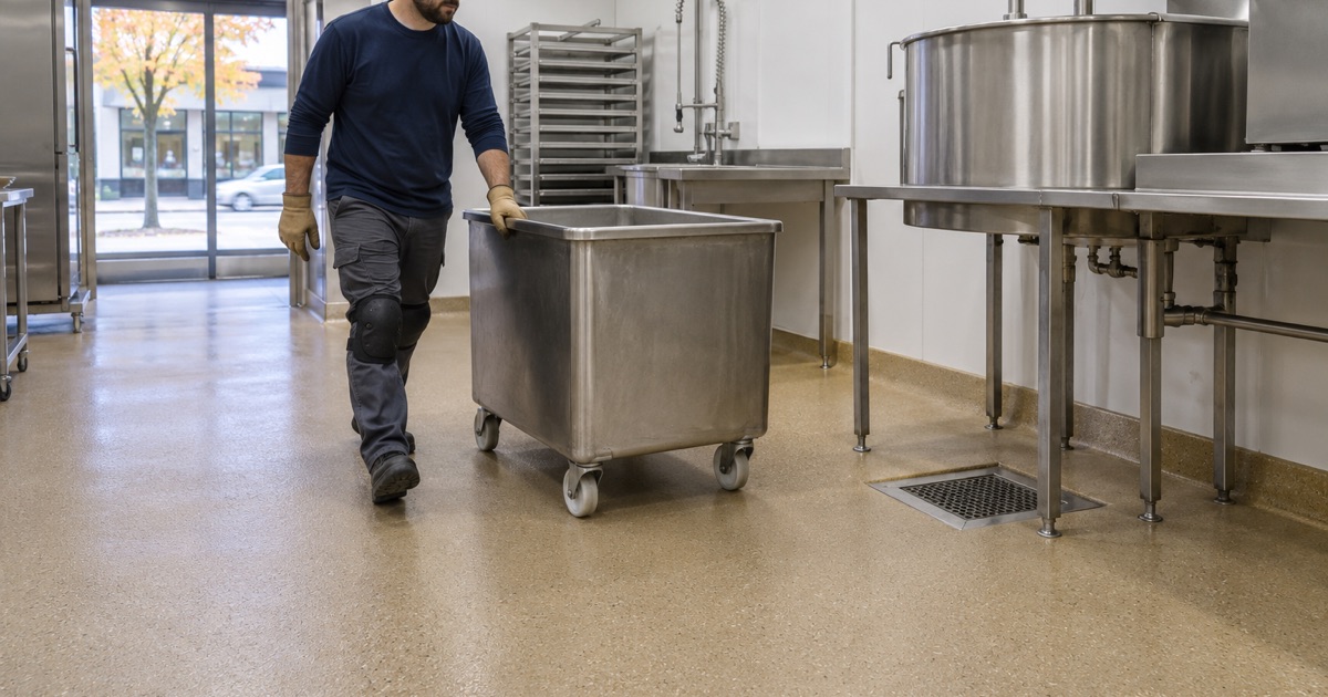 A sealed, coved production room floor in Forest Park built to take dairy and wash water