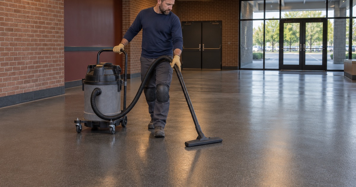 A sealed, textured lobby floor in La Grange cleaned between shows